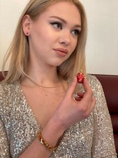 REd Faberge egg pendant SET