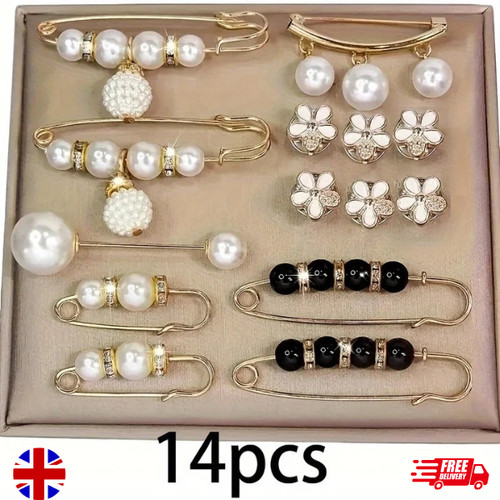 14pcs faux pearl brooch pin - 14pcs,