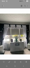 SWAGS AND TAILS+ CURTAINS  WHITE/BLACK + GLITTER MOTIFS  120x66X90 UNLINED