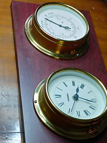 Brass aneroid barometer - brass,