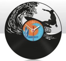 SURFER PLASTIC VINYL RECORD WALL CLOCK 30CM BRAND NEW UK