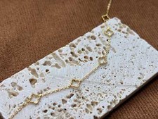 14K Gold Plated 925 Sterling Silver Four Leaf Clover Bracelet Flower Charm