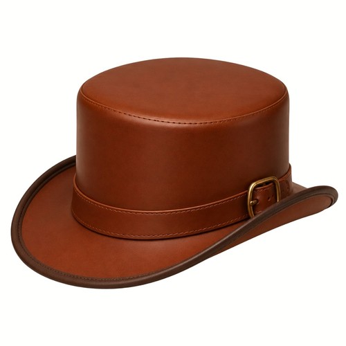 Brown leather top hat - leather,