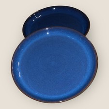 Denby Imperial Blue 2x Coupe Dinner Plates 10” Solid Colour Stoneware VGC