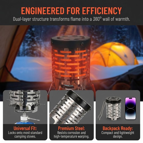 Camping heater attachment for - heater,