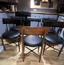 G Plan Fresco Victor Wilkins 6 x Dining Chairs Teak & Black Vinyl . Mid Century