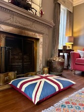 Vintage Retro Union Jack UK Floor Cushion Red Blue Dog Bed Garden Indoor Gift