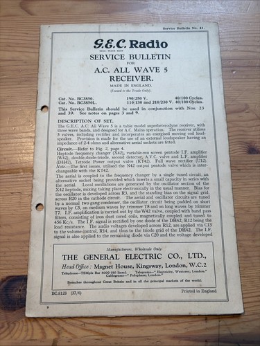 1937 gec radio service - gec,