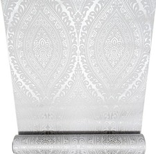 Silver Damask Metallic Wallpaper Slightly Imperfect Textured Feature Wall Vinyl