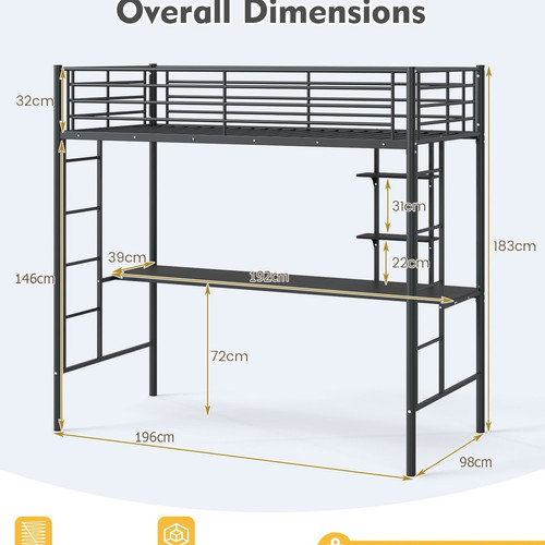 Black metal loft - metal, frame