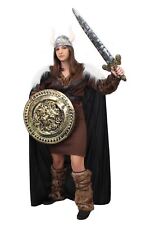 LADIES SILVER DELUXE VIKING COSTUME WARRIOR HISTORICAL MEDIEVAL FANCY DRESS