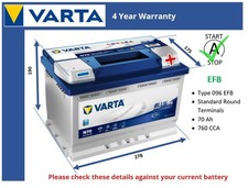 EFB Car Battery N70 Varta 096