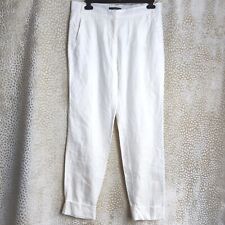 Mango Suit White Cream Linen Trousers Pockets Cuffed Hem Size 42 EU/UK 14