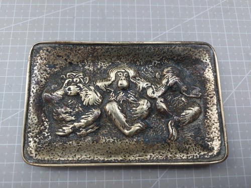 Brass three wise monkeys pin - three,