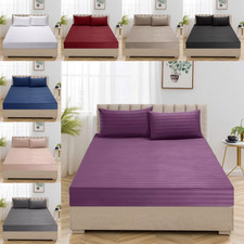 Satin Stripe Fitted Sheet 30CM Deep Single Double King Size or Pillowcases