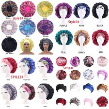 Women's Satin Night Sleep Cap Hair Bonnet Hat Silk Head Cover Wide Elastic Band❥