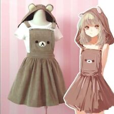 Kawaii Rilakkuma Dress Cute Bear Embroidery Lolita Overall Hat Girl's Fashion