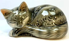Goebel Germany Sleeping Cat Figurine 5.5in Vintage Porcelain Grey Tabby