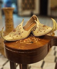 Mens khussa shoes Indian punjabi hand made pure leather wedding shahi Aladdin