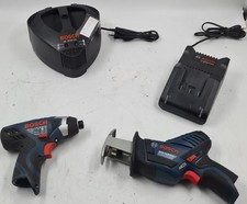 Lot of 4 Bosch Cordless Power Tools - Drill, Saw, Chargers, Used, Working