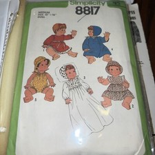 VTG LARGE 15"-16" BABY DOLL WARDROBE Sewing Pattern