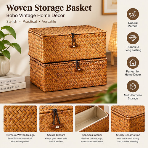Woven storage basket boho - woven,