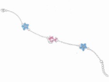 Punky Fish Flower Bracelet - Hallmarked Silver with Pink & Blue Enamel Charm