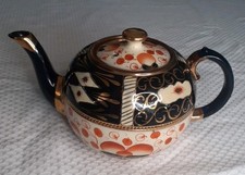 Vintage Imari Welsh Gaudy Teapot Oyster Pattern Hand Painted Gilded Ceramic