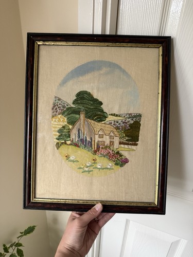 Vintage framed silk hand - framed,