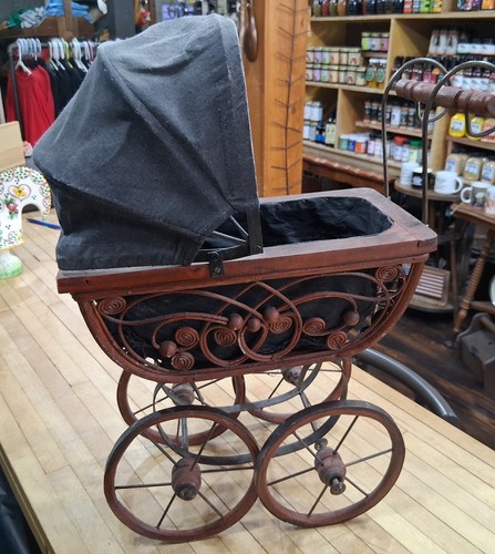 Vintage wooden doll - pram, with