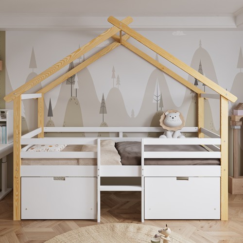 Wooden house bed with large - wooden,