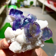 140G Rare transparent purple green cubic fluorite mineral crystal sample/China