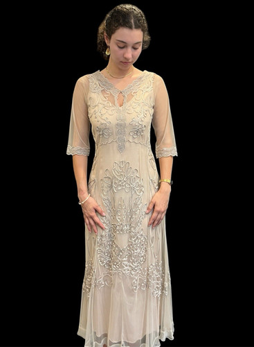 Nataya beige lace dress s - beige,