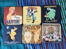 Set of 6 French Drinks Advertising Cork Backed Coasters by Creative Paris