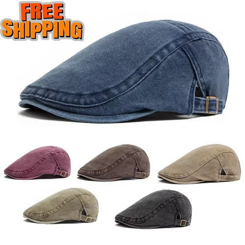Men flat cap washed - flat, newsboy