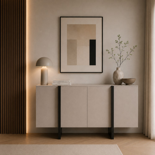 Beige sideboard cabinet 140cm - sideboard,