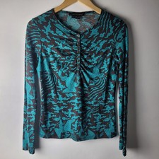 Isabel De Pedro Women Size 14 Brown Blue Patterned Wool Stretch Long Sleeve Top