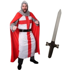 MENS KNIGHT COSTUME ADULT ST GEORGE FANCY DRESS MEDIEVAL ENGLISH CRUSADER MAN