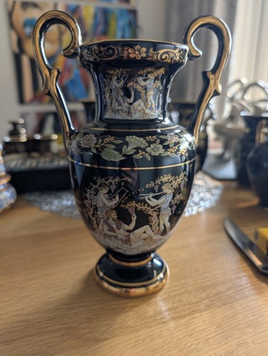 Vintage black vase urn hand - vase,