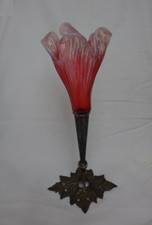 Victorian Vaseline Cranberry Glass Tulip Vase with Silver Plate Stem. W.Suckling