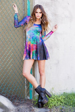 Black Milk Clothing Galaxy Rainbow Long Sleeved Skater Dress