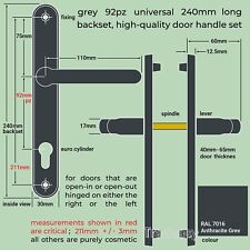 Grey Door Handles for uPVC sprung 240mm lever replacement set 92pz front patio
