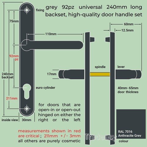 Grey door handles for upvc - grey,