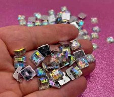 100 x Sew on Holed Acrylic Square 10mm Diamante Crystal Gems Rhinestone 
