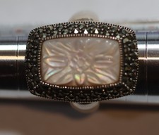 Vintage 925 Sterling Silver Marcasite Floral Design Stone Cocktail Ring Size 7.5