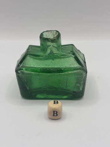 Old green glass boat - , ink