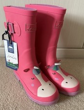 Brand New Girls Joules Pink Unicorn Wellies Size UK 2 EU 34 US 3