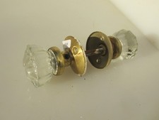 Vintage Door Knobs Handles Cut Glass Crystal Gold Iron Plates Old Antique