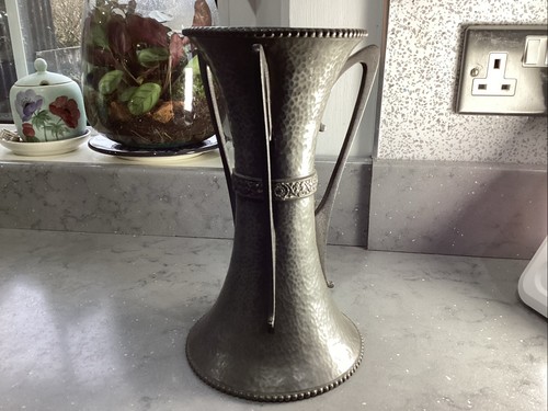 Handled hammered pewter vase - handled,