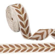 3 Yards Jacquard Ribbon Trim, 0.98 Inch Leaf Pattern Jacquard Ribbons, Coffee